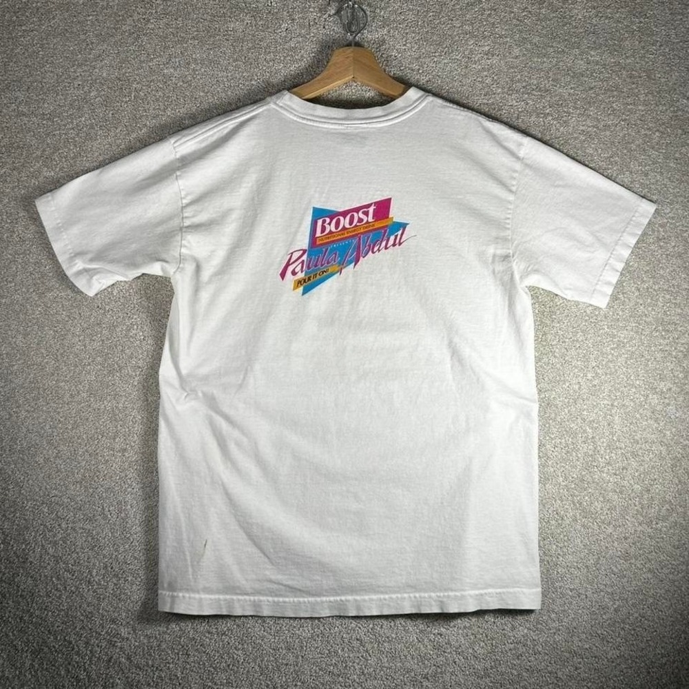 Vintage 90s Paula Abdul energy drink promo white graphic tee shirt tshirt Size M